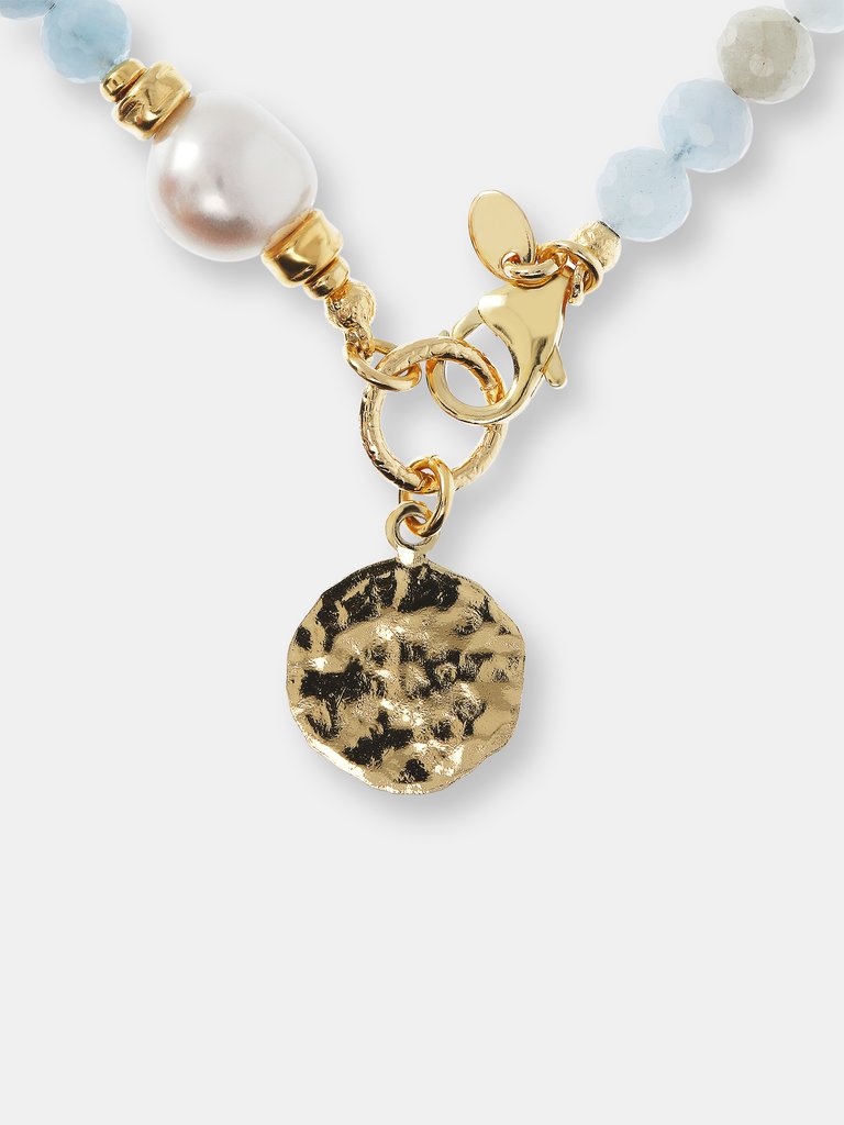 Pearl And Stone Light Necklace - Multi Aqua Qtz/ White Pearl