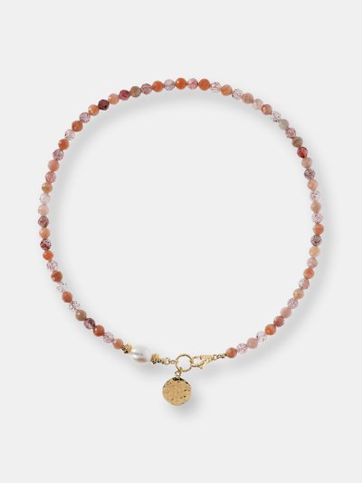 Etrusca Gioielli Pearl And Stone Light Necklace - Strawberry Qtz/ Peach Moonstone/ White Pearl product