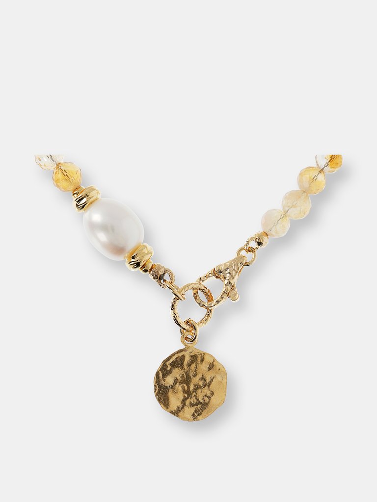Pearl And Stone Light Necklace - Yellow Gold/ White Pearl