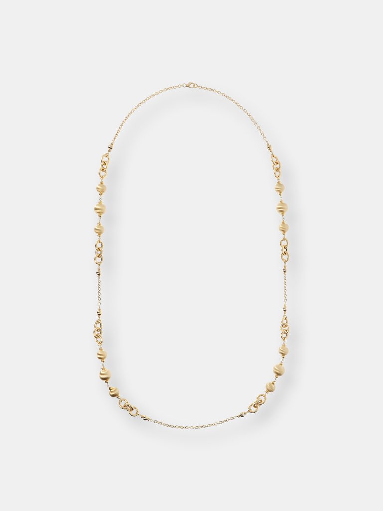 Satin Spheres and Chain Long Necklace size 36" - 18K YELLOW GOLD