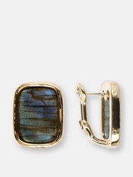 Square Labradorite Stone Earrings - 18K Yellow Gold