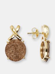 Stud Earrings With Coin - Yellow Gold