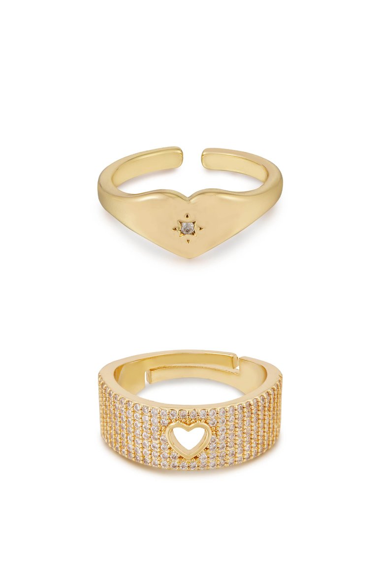 All Hearts Adjustable 18k Gold Plated Ring Set - Gold