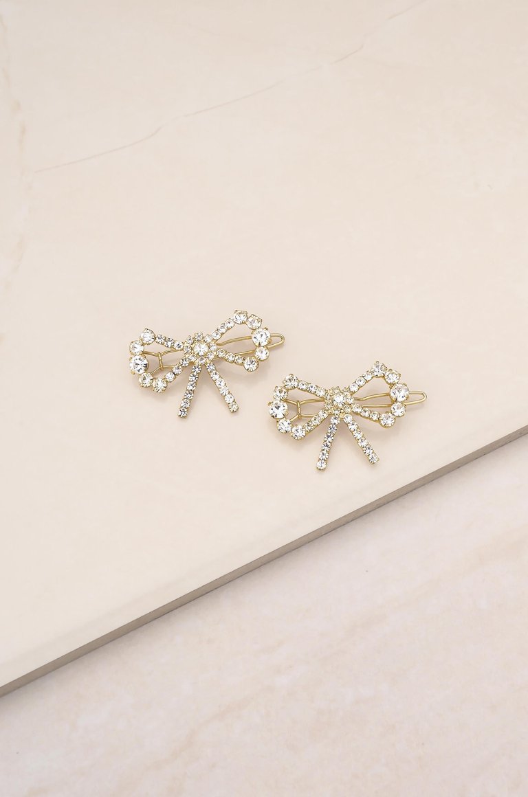 All Wrapped Up Crystal Bow Clip Set - Gold