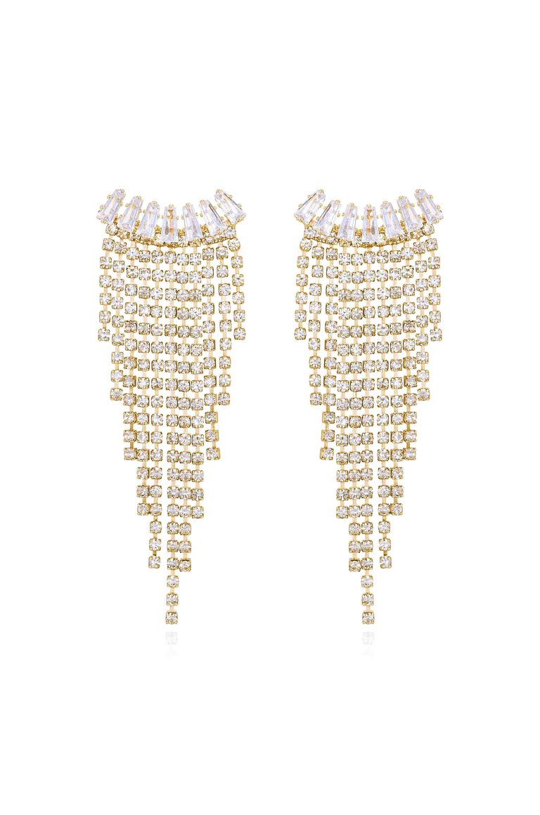 Angel Fringe 18k Gold Plated Crystal Earrings - Gold