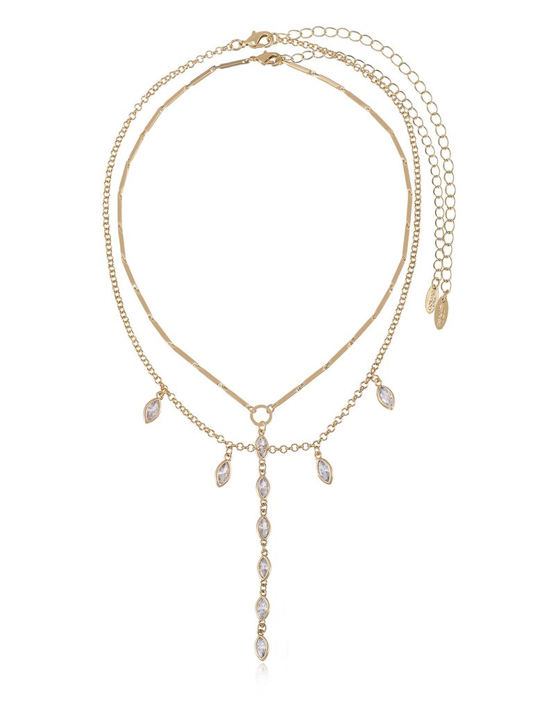 Ariella Glass Crystal 18k Gold Plated Layered Lariat Necklace - Gold