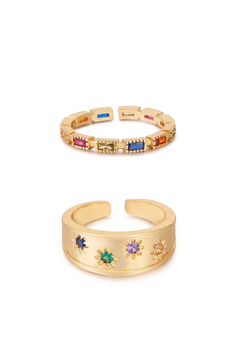 Be Your Own Magic Rainbow Crystal 18k Gold Plated Ring Set - Gold