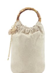 Beige Bucket Bag With Starfish & Shell Tassel - White