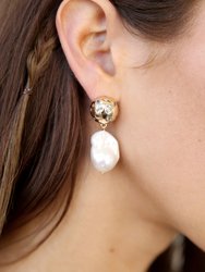 Bezel Ball Drop Pearl Earrings