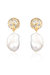 Bezel Ball Drop Pearl Earrings - Gold