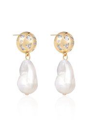 Bezel Ball Drop Pearl Earrings