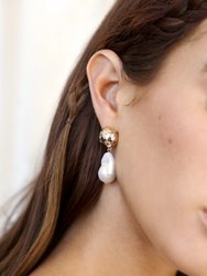 Bezel Ball Drop Pearl Earrings