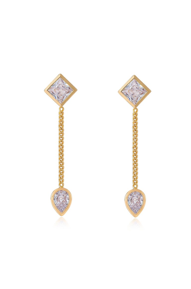 Crystal Drop Earrings | Large Clear Crystal Earrings | Gold and Crystal Earrings in 18K Gold Plated