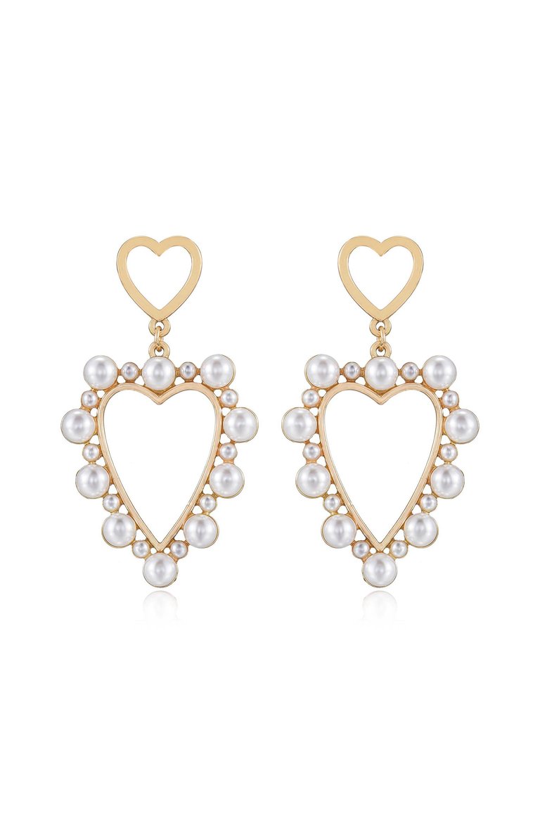 Big Heart Pearl and 18k Gold Plated Dangle Earrings - Gold