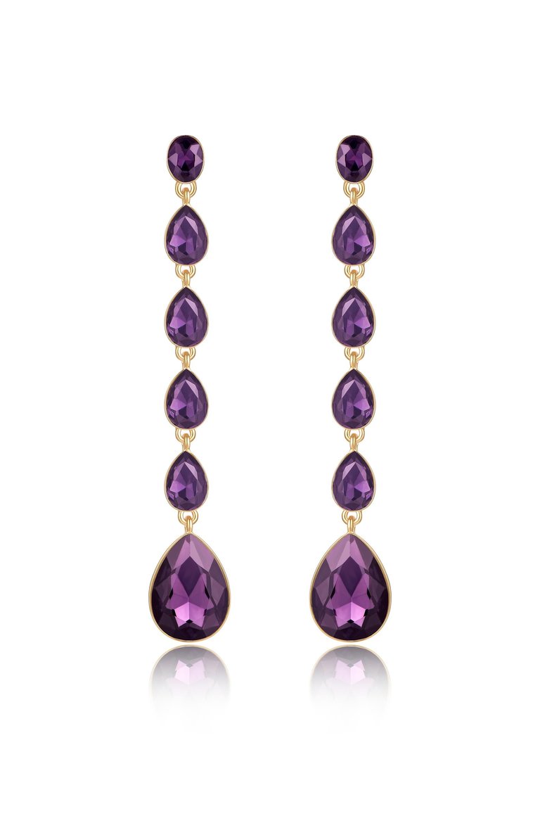 Black Crystallized Drop 18k Gold Plated Earrings - Amethyst Crystals