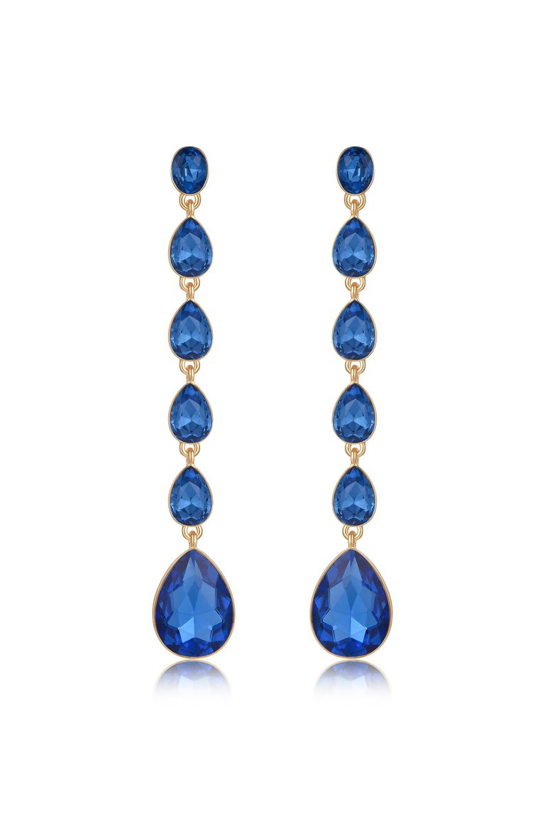 Black Crystallized Drop 18k Gold Plated Earrings - Sapphire Crystals