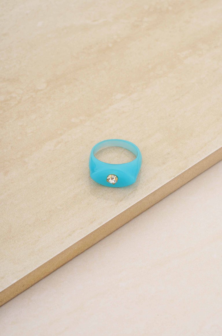 Blue Raspberry Resin Ring with Crystal Accent - Blue