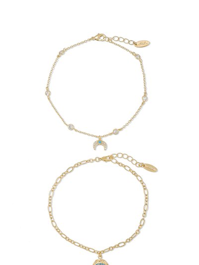 Ettika Blue Third Eye & Crystal Horn 18k Gold Plated Anklet Set of 2 product