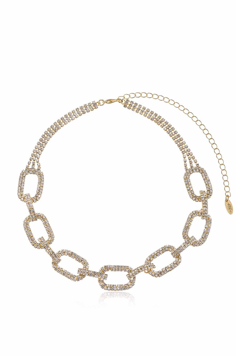 Bold Crystal Links Collar Necklace - Clear Crystals