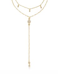 Carmine Layered Crystal Lariat Necklace - Gold