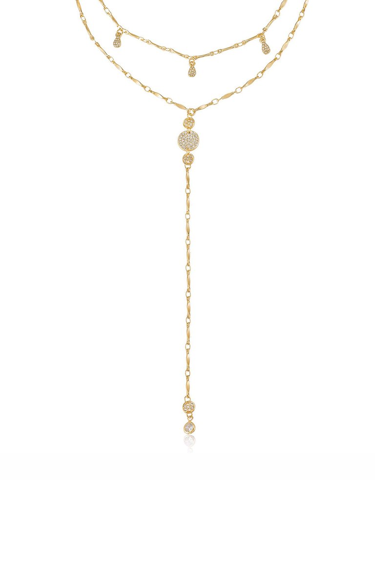 Carmine Layered Crystal Lariat Necklace - Gold