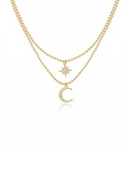 Celestial Moon And Star 18k Gold Plated Layered Necklace - Gold