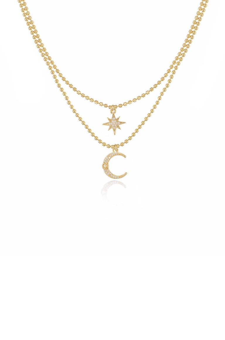 Celestial Moon And Star 18k Gold Plated Layered Necklace - Gold