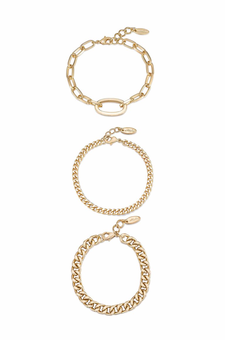 Chain Game 18k Gold Plated Bracelet Set of 3 - Gold