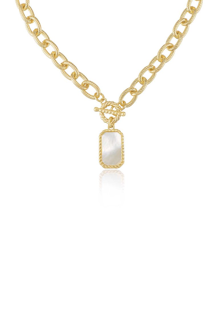 Chain Link And Mother Of Pearl 18k Gold Plated Pendant Necklace - Pearl
