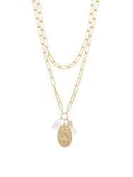 Chain Link Pearls & Charms 18k Gold Plated Necklace Set - Gold