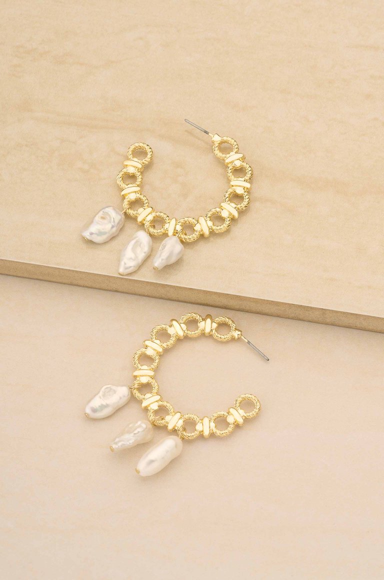 Chunky 18K Gold Plated Hoops With Freshwater Pearl Charms - Gold