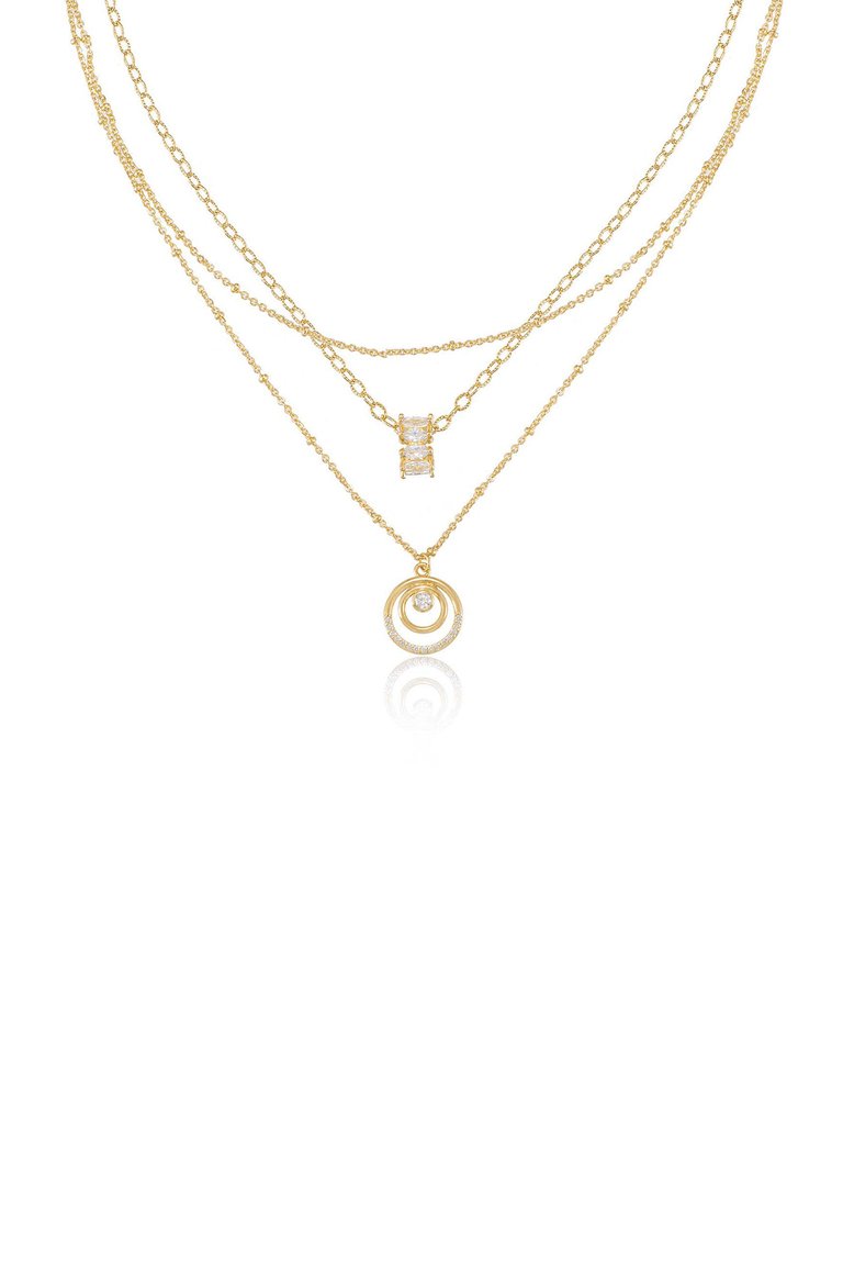 Circles Of Crystal Dainty Layered 18k Gold Plated Necklace Set - Gold