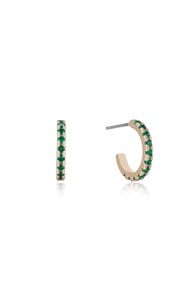 Colorful Crystal Huggie Earrings -  Green Crystals