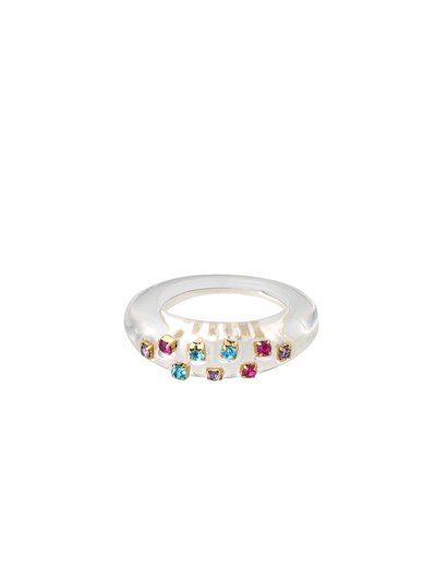 Ettika Crowd Pleaser 18k Gold Plated White Resin Ring With Multi Colored Rhinestones product