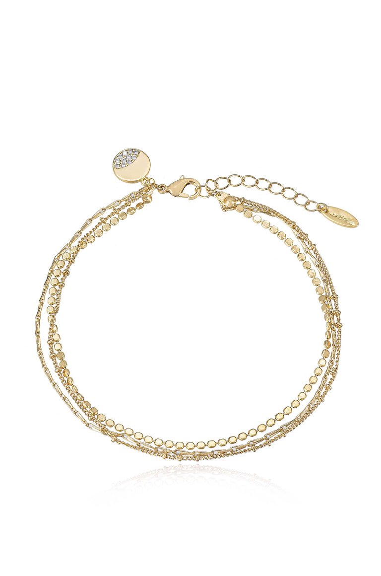 Crystal Dipped Multi 18k Gold Plated Chain Anklet - Gold