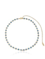 Crystal Disc And 18k Gold Plated Link Necklace - Aqua Crystals