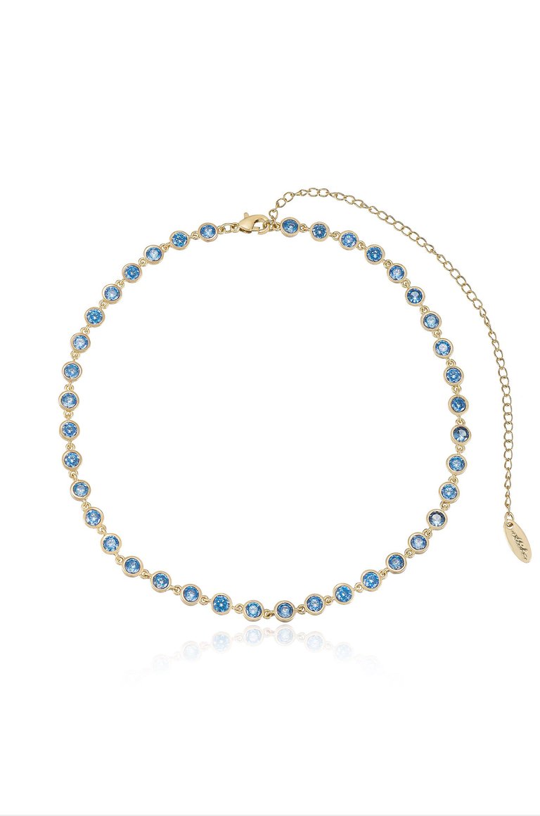 Crystal Disc And 18k Gold Plated Link Necklace - Aqua Crystals