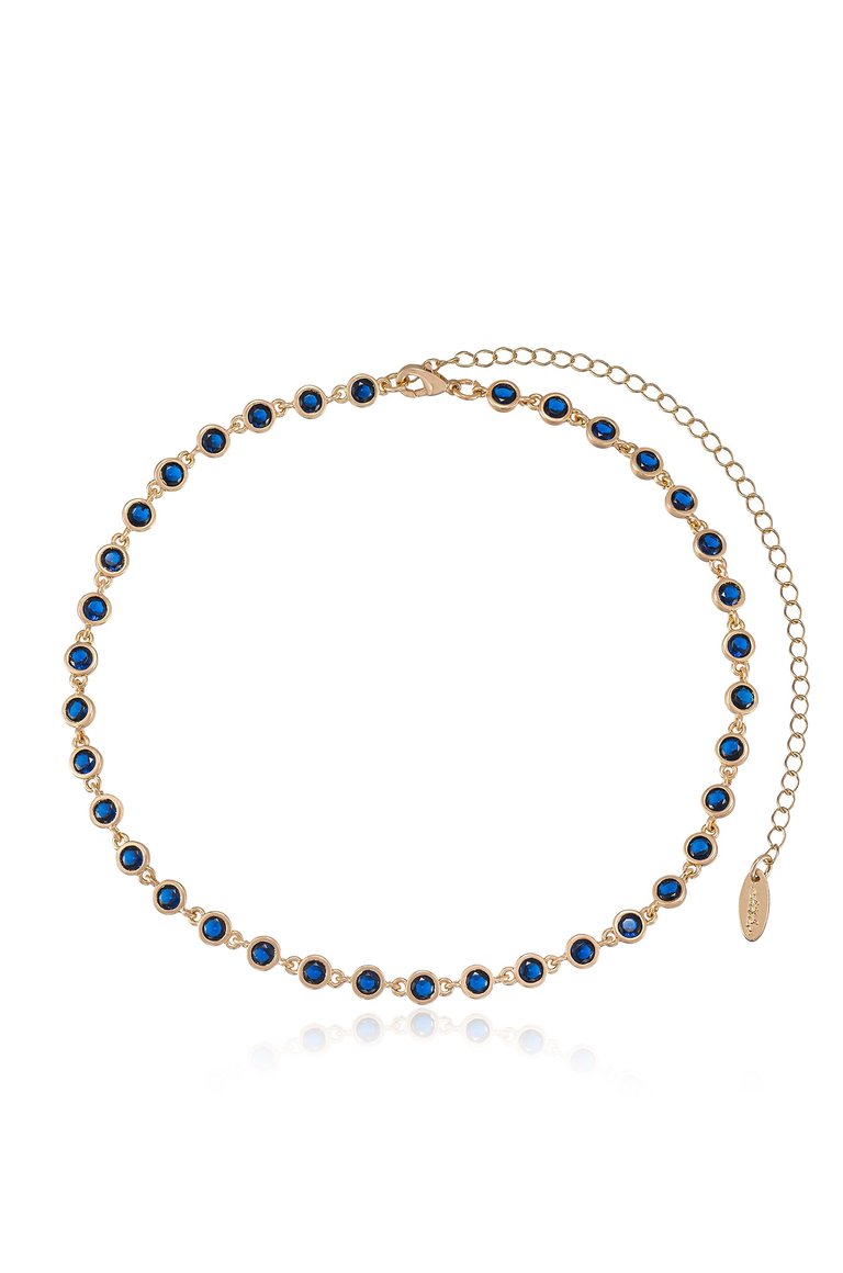 Crystal Disc And 18k Gold Plated Link Necklace - Sapphire Crystals