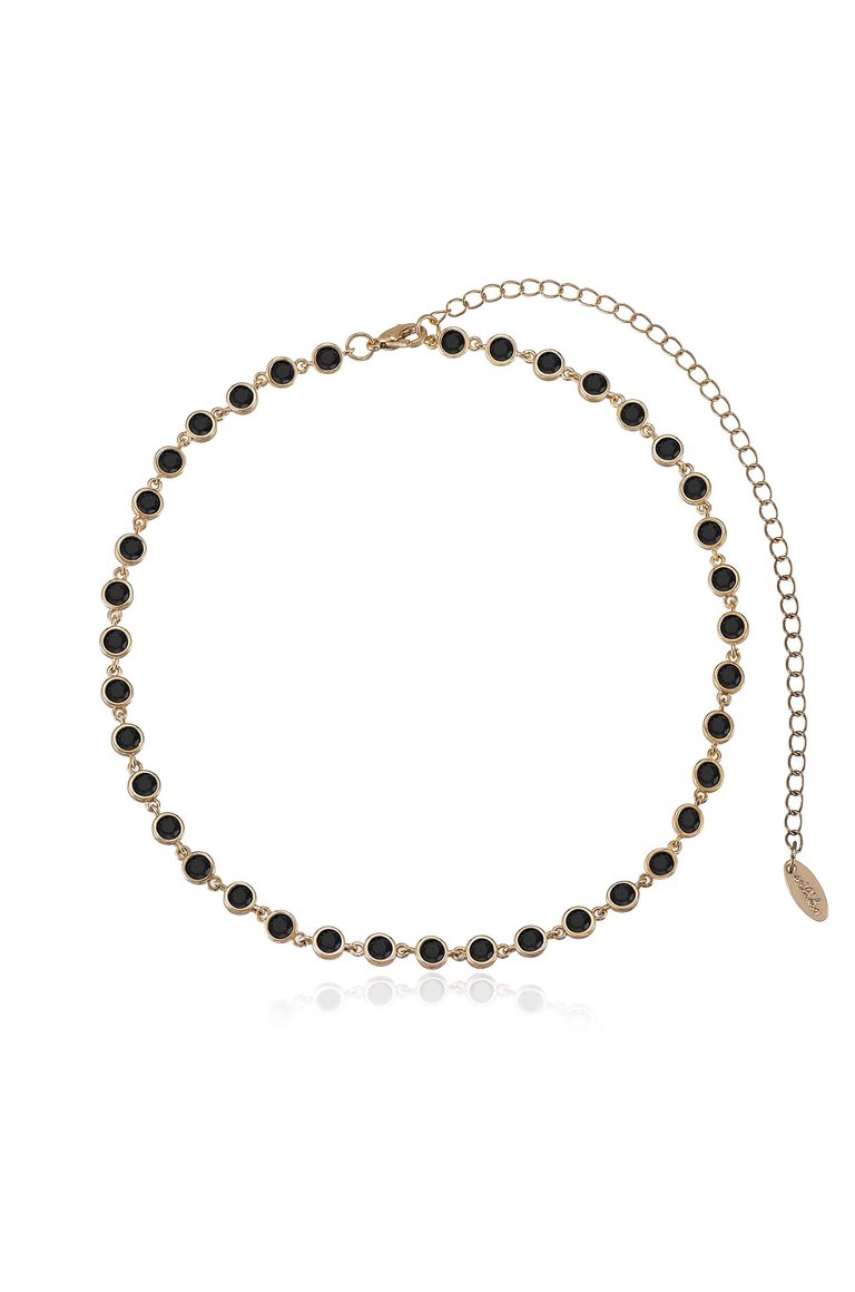 Crystal Disc And 18k Gold Plated Link Necklace - Black Crystals