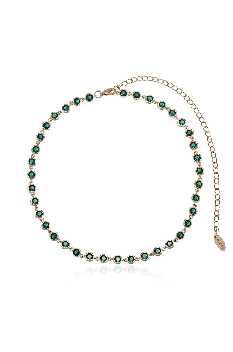 Crystal Disc And 18k Gold Plated Link Necklace - Green Crystals