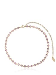 Crystal Disc And 18k Gold Plated Link Necklace - Light Pink Crystals