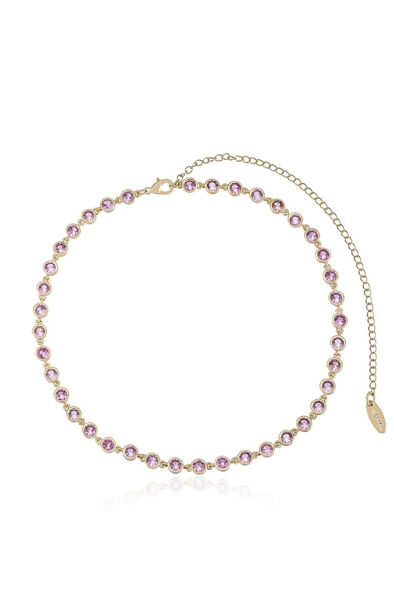 Crystal Disc And 18k Gold Plated Link Necklace - Light Pink Crystals