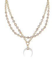 Crystal Dotted Horn Pendant 18k Gold Plated Necklace Set - Gold