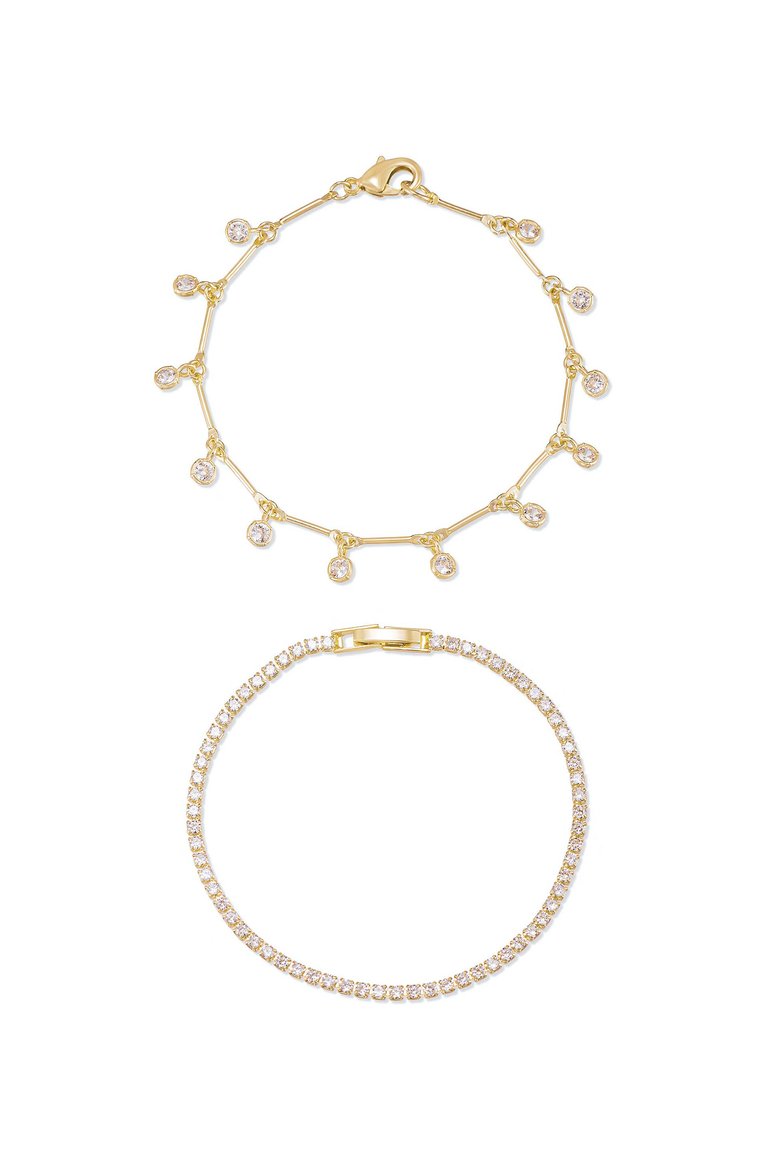 Crystal Droplet Chain Bracelet Set - Gold