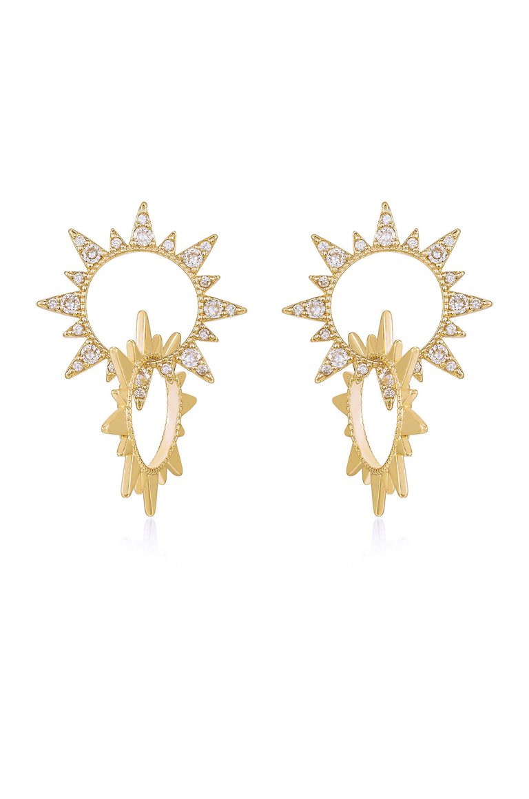 Crystal Golden Double Sun 18k Gold Plated Earrings - Gold
