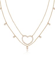 Crystal Heart And Drop Layered 18k Gold Plated Necklace Set of 2 - Gold