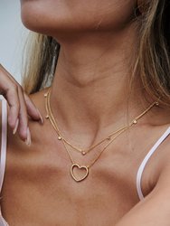 Crystal Heart And Drop Layered 18k Gold Plated Necklace Set of 2