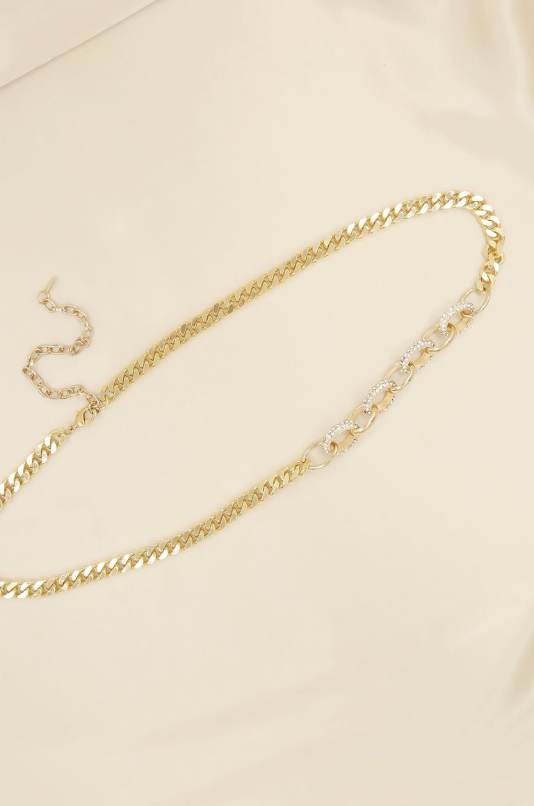 Crystal Interlocking Loops Chain Belt - Gold