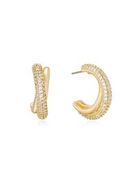 Crystal Intertwined Small Hoop Earrings - Gold