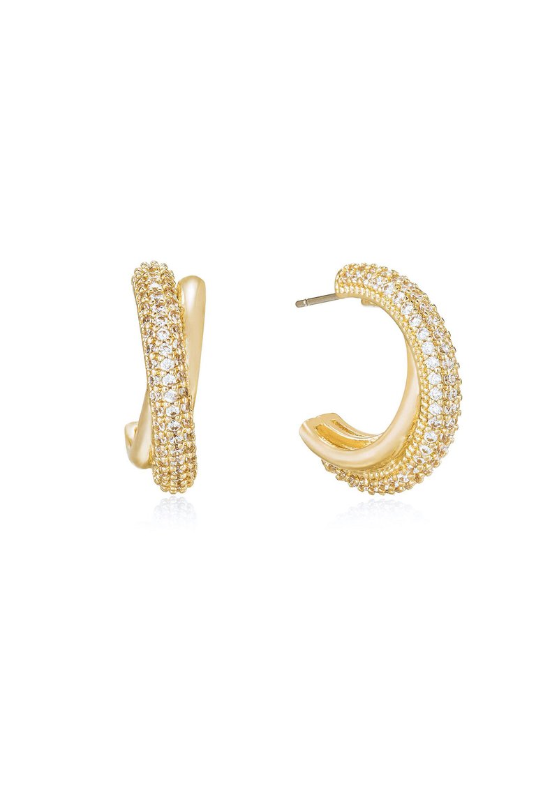Crystal Intertwined Small Hoop Earrings - Gold